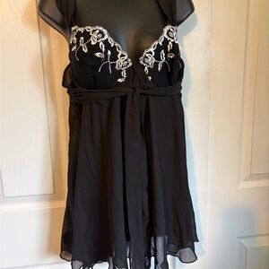 Black Babydoll Lingerie with White Floral Embroidery